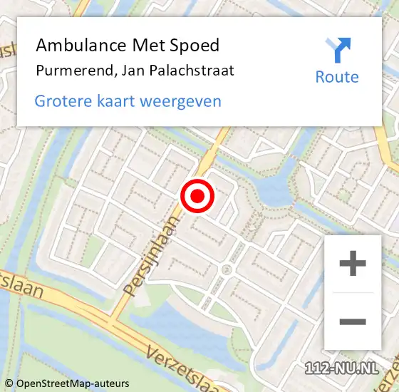 Locatie op kaart van de 112 melding: Ambulance Met Spoed Naar Purmerend, Jan Palachstraat op 22 oktober 2022 19:37