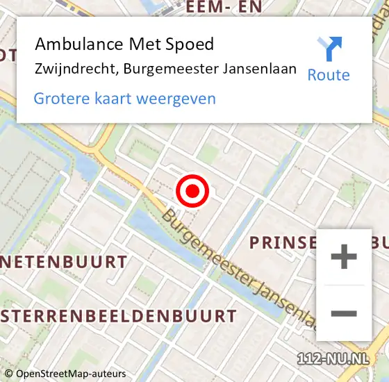 Locatie op kaart van de 112 melding: Ambulance Met Spoed Naar Zwijndrecht, Burgemeester Jansenlaan op 22 oktober 2022 19:39
