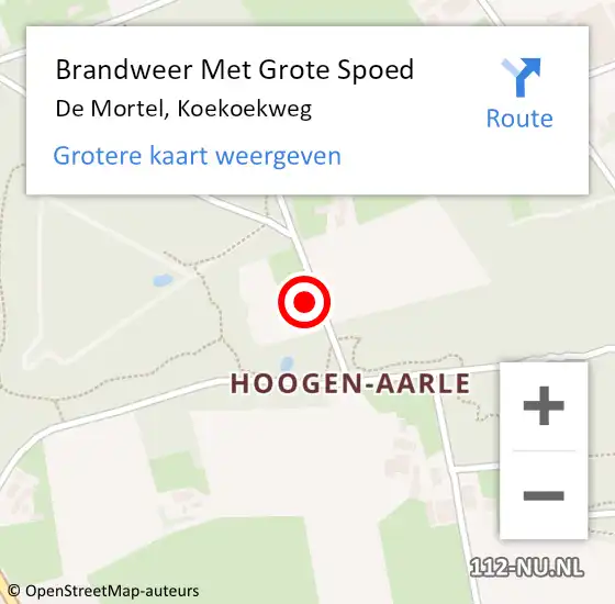 Locatie op kaart van de 112 melding: Brandweer Met Grote Spoed Naar De Mortel, Koekoekweg op 22 oktober 2022 20:01