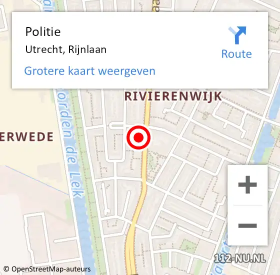 Locatie op kaart van de 112 melding: Politie Utrecht, Rijnlaan op 22 oktober 2022 20:02