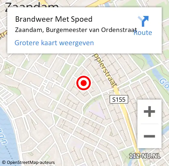 Locatie op kaart van de 112 melding: Brandweer Met Spoed Naar Zaandam, Burgemeester van Ordenstraat op 22 oktober 2022 20:46