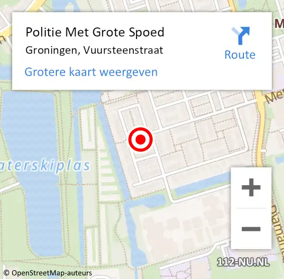 Locatie op kaart van de 112 melding: Politie Met Grote Spoed Naar Groningen, Vuursteenstraat op 22 oktober 2022 20:55