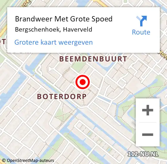 Locatie op kaart van de 112 melding: Brandweer Met Grote Spoed Naar Bergschenhoek, Haverveld op 22 oktober 2022 21:01