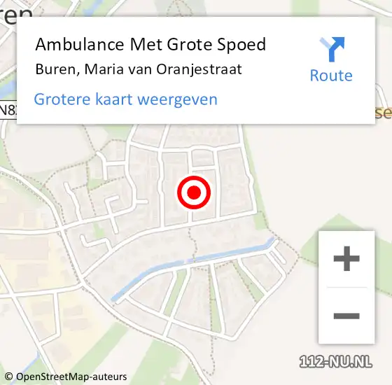 Locatie op kaart van de 112 melding: Ambulance Met Grote Spoed Naar Buren, Maria van Oranjestraat op 22 oktober 2022 21:34