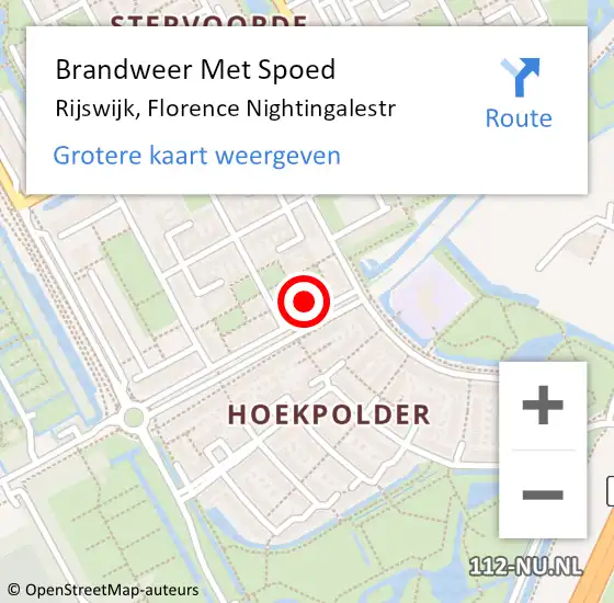 Locatie op kaart van de 112 melding: Brandweer Met Spoed Naar Rijswijk, Florence Nightingalestr op 22 oktober 2022 21:54