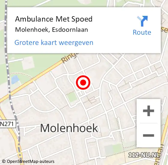 Locatie op kaart van de 112 melding: Ambulance Met Spoed Naar Molenhoek, Esdoornlaan op 22 oktober 2022 22:04