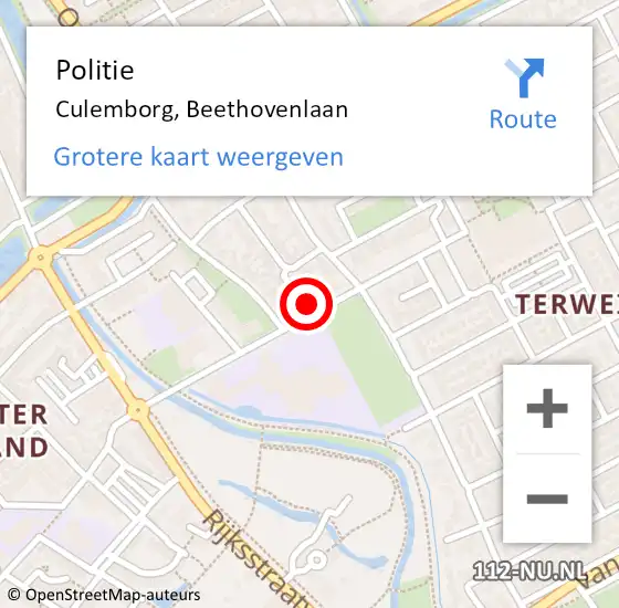 Locatie op kaart van de 112 melding: Politie Culemborg, Beethovenlaan op 22 oktober 2022 22:26