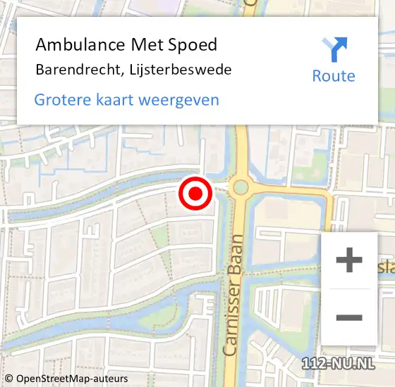 Locatie op kaart van de 112 melding: Ambulance Met Spoed Naar Barendrecht, Lijsterbeswede op 22 oktober 2022 22:27