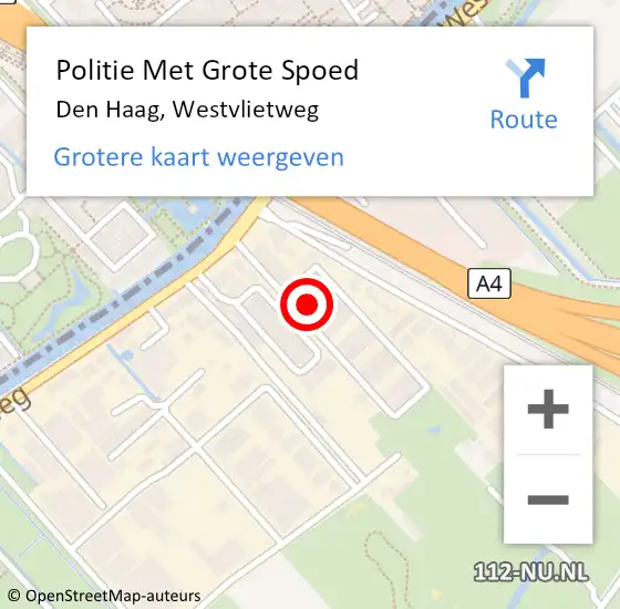 Locatie op kaart van de 112 melding: Politie Met Grote Spoed Naar Den Haag, Westvlietweg op 22 oktober 2022 22:33