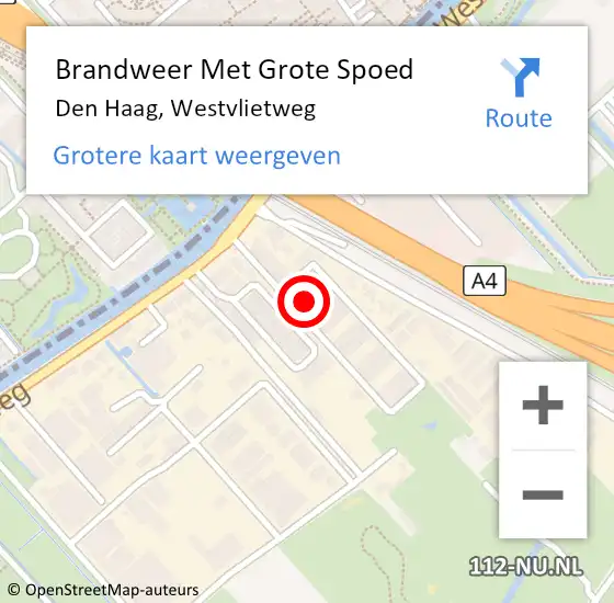 Locatie op kaart van de 112 melding: Brandweer Met Grote Spoed Naar Den Haag, Westvlietweg op 22 oktober 2022 22:34