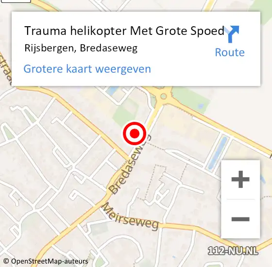 Locatie op kaart van de 112 melding: Trauma helikopter Met Grote Spoed Naar Rijsbergen, Bredaseweg op 22 oktober 2022 22:36