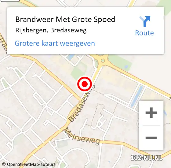 Locatie op kaart van de 112 melding: Brandweer Met Grote Spoed Naar Rijsbergen, Bredaseweg op 22 oktober 2022 22:37