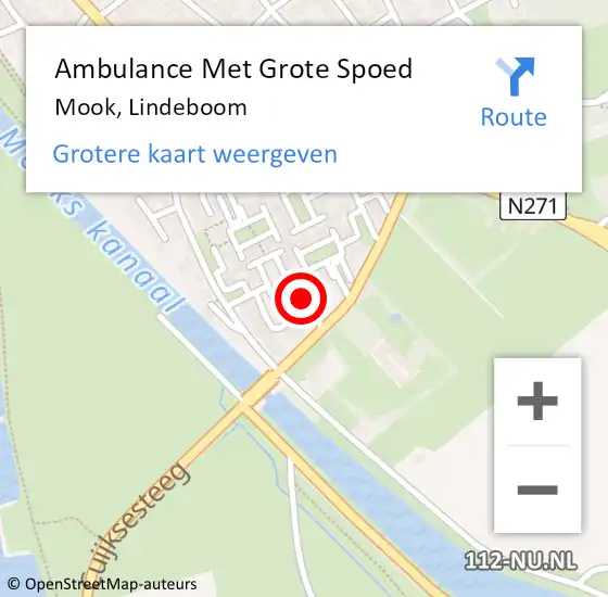 Locatie op kaart van de 112 melding: Ambulance Met Grote Spoed Naar Mook, Lindeboom op 22 oktober 2022 22:44