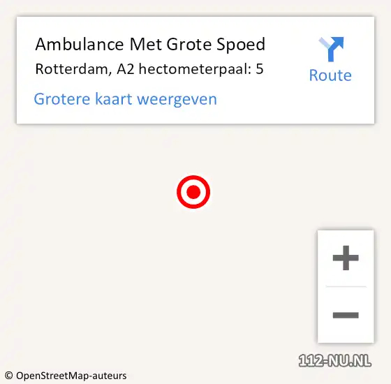 Locatie op kaart van de 112 melding: Ambulance Met Grote Spoed Naar Rotterdam, A2 hectometerpaal: 5 op 2 augustus 2014 13:11