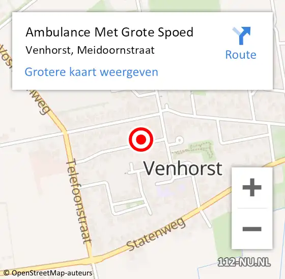 Locatie op kaart van de 112 melding: Ambulance Met Grote Spoed Naar Venhorst, Meidoornstraat op 2 augustus 2014 13:11