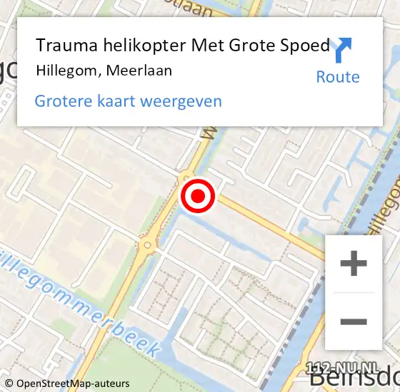 Locatie op kaart van de 112 melding: Trauma helikopter Met Grote Spoed Naar Hillegom, Meerlaan op 23 oktober 2022 00:19