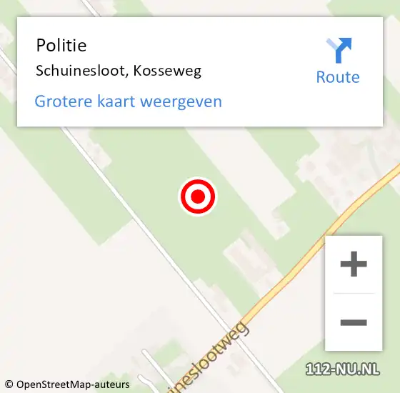 Locatie op kaart van de 112 melding: Politie Schuinesloot, Kosseweg op 23 oktober 2022 00:27
