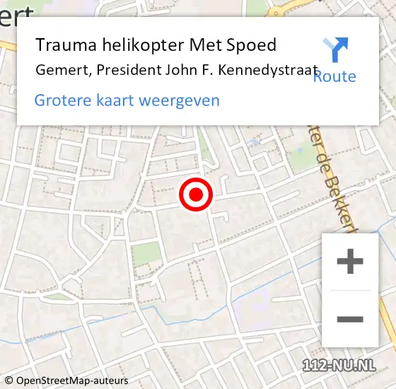 Locatie op kaart van de 112 melding: Trauma helikopter Met Spoed Naar Gemert, President John F. Kennedystraat op 23 oktober 2022 00:54