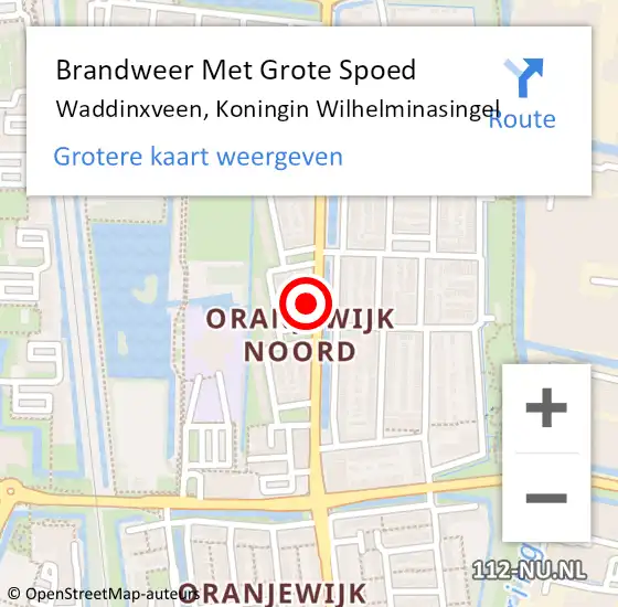 Locatie op kaart van de 112 melding: Brandweer Met Grote Spoed Naar Waddinxveen, Koningin Wilhelminasingel op 23 oktober 2022 01:17