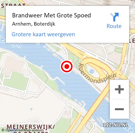 Locatie op kaart van de 112 melding: Brandweer Met Grote Spoed Naar Arnhem, Boterdijk op 23 oktober 2022 01:17