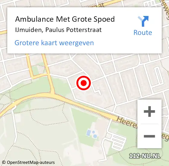 Locatie op kaart van de 112 melding: Ambulance Met Grote Spoed Naar IJmuiden, Paulus Potterstraat op 23 oktober 2022 01:19