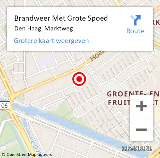 Locatie op kaart van de 112 melding: Brandweer Met Grote Spoed Naar Den Haag, Marktweg op 23 oktober 2022 01:30