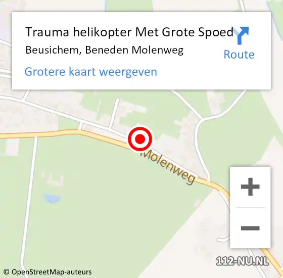 Locatie op kaart van de 112 melding: Trauma helikopter Met Grote Spoed Naar Beusichem, Beneden Molenweg op 23 oktober 2022 01:46