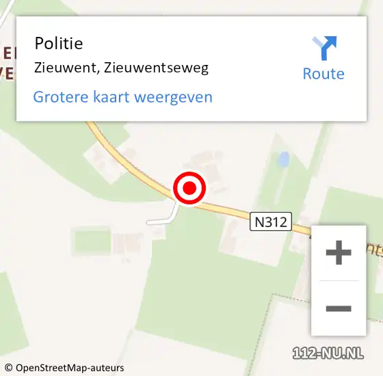 Locatie op kaart van de 112 melding: Politie Zieuwent, Zieuwentseweg op 23 oktober 2022 03:11