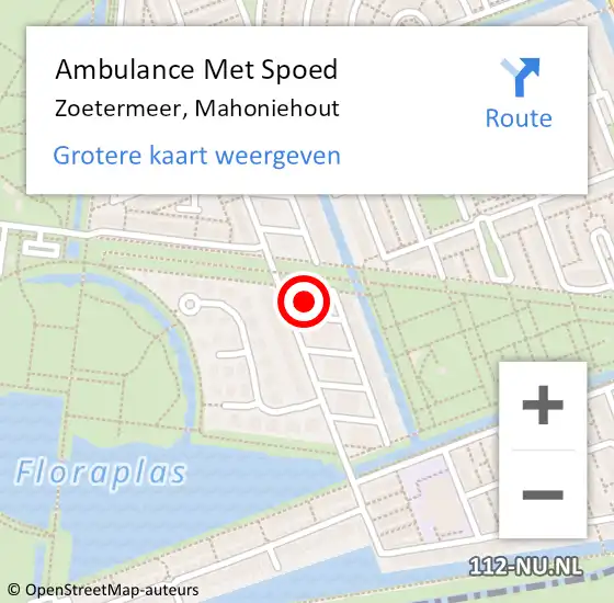 Locatie op kaart van de 112 melding: Ambulance Met Spoed Naar Zoetermeer, Mahoniehout op 23 oktober 2022 04:24