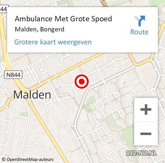 Locatie op kaart van de 112 melding: Ambulance Met Grote Spoed Naar Malden, Bongerd op 23 oktober 2022 04:28