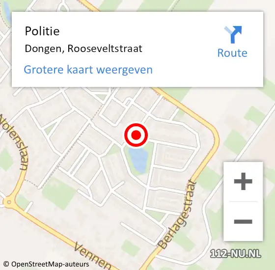 Locatie op kaart van de 112 melding: Politie Dongen, Rooseveltstraat op 2 augustus 2014 13:28