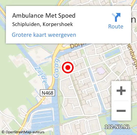 Locatie op kaart van de 112 melding: Ambulance Met Spoed Naar Schipluiden, Korpershoek op 2 augustus 2014 13:28