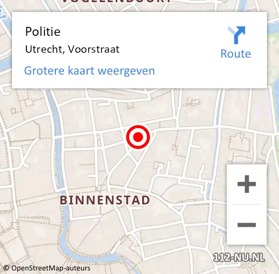 Locatie op kaart van de 112 melding: Politie Utrecht, Voorstraat op 23 oktober 2022 05:09