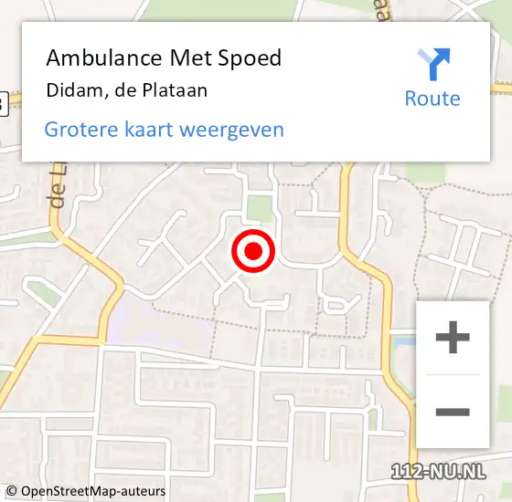 Locatie op kaart van de 112 melding: Ambulance Met Spoed Naar Didam, de Plataan op 23 oktober 2022 05:42