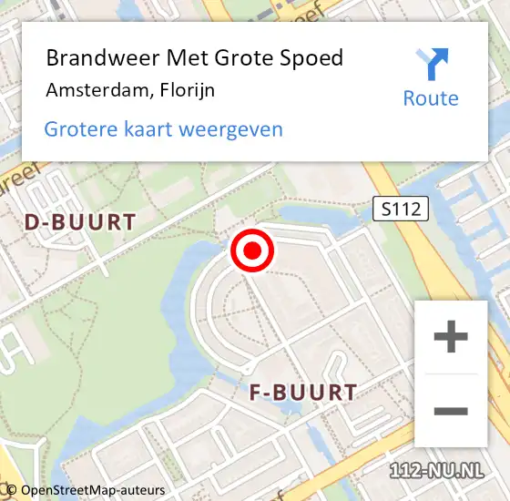 Locatie op kaart van de 112 melding: Brandweer Met Grote Spoed Naar Amsterdam-Zuidoost, Florijn op 23 oktober 2022 06:01