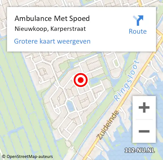 Locatie op kaart van de 112 melding: Ambulance Met Spoed Naar Nieuwkoop, Karperstraat op 23 oktober 2022 07:54