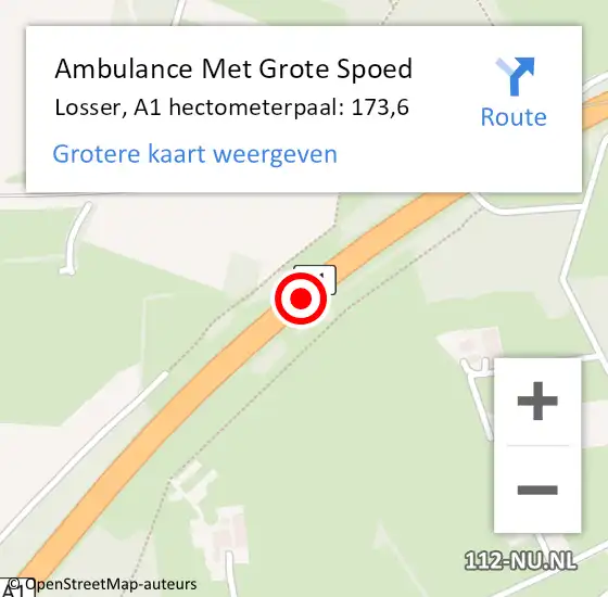 Locatie op kaart van de 112 melding: Ambulance Met Grote Spoed Naar Losser, A1 hectometerpaal: 173,6 op 23 oktober 2022 08:00