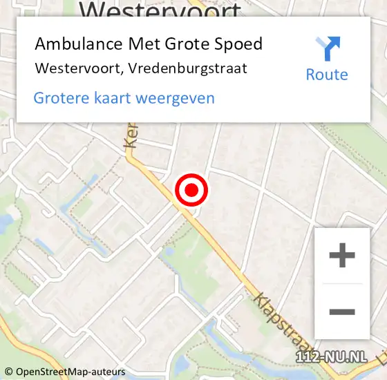Locatie op kaart van de 112 melding: Ambulance Met Grote Spoed Naar Westervoort, Vredenburgstraat op 23 oktober 2022 08:20
