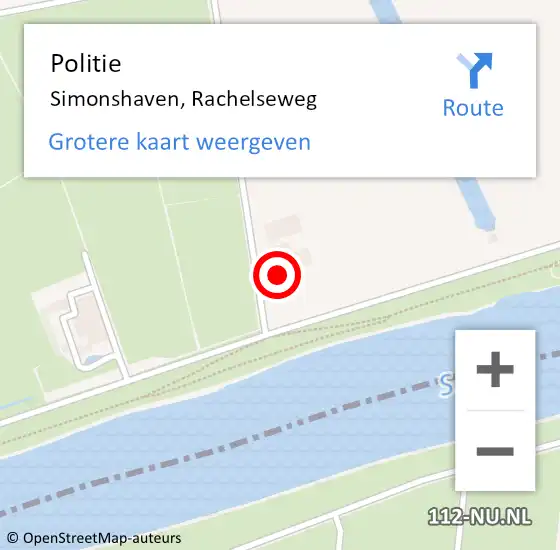 Locatie op kaart van de 112 melding: Politie Simonshaven, Rachelseweg op 23 oktober 2022 09:31