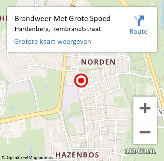 Locatie op kaart van de 112 melding: Brandweer Met Grote Spoed Naar Hardenberg, Rembrandtstraat op 23 oktober 2022 09:44