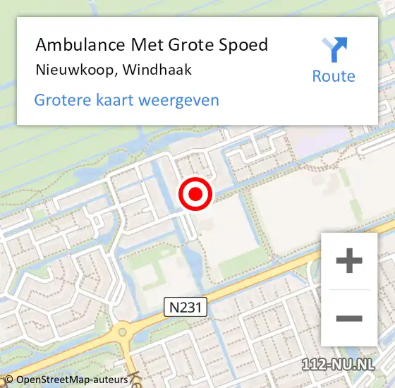 Locatie op kaart van de 112 melding: Ambulance Met Grote Spoed Naar Nieuwkoop, Windhaak op 23 oktober 2022 09:55