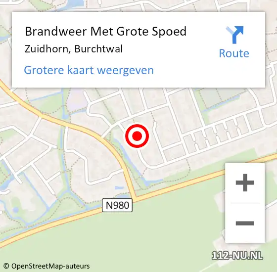 Locatie op kaart van de 112 melding: Brandweer Met Grote Spoed Naar Zuidhorn, Burchtwal op 23 oktober 2022 10:05