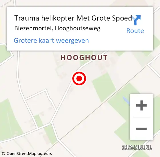 Locatie op kaart van de 112 melding: Trauma helikopter Met Grote Spoed Naar Biezenmortel, Hooghoutseweg op 23 oktober 2022 10:13