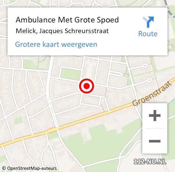 Locatie op kaart van de 112 melding: Ambulance Met Grote Spoed Naar Melick, Jacques Schreursstraat op 23 oktober 2022 10:48