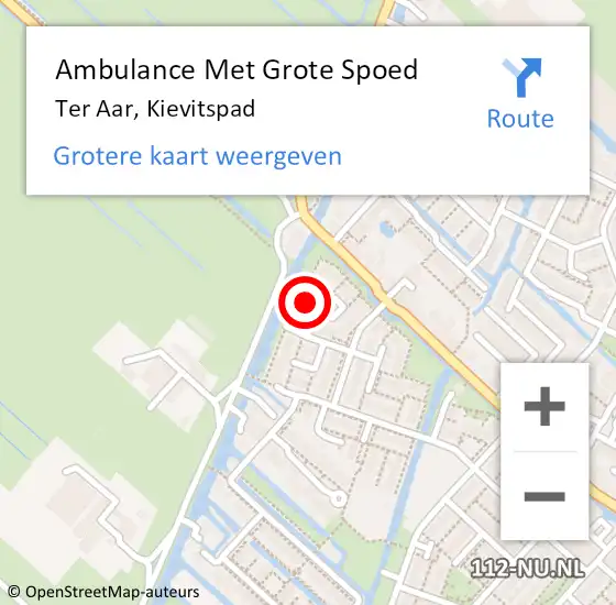 Locatie op kaart van de 112 melding: Ambulance Met Grote Spoed Naar Ter Aar, Kievitspad op 23 oktober 2022 10:50