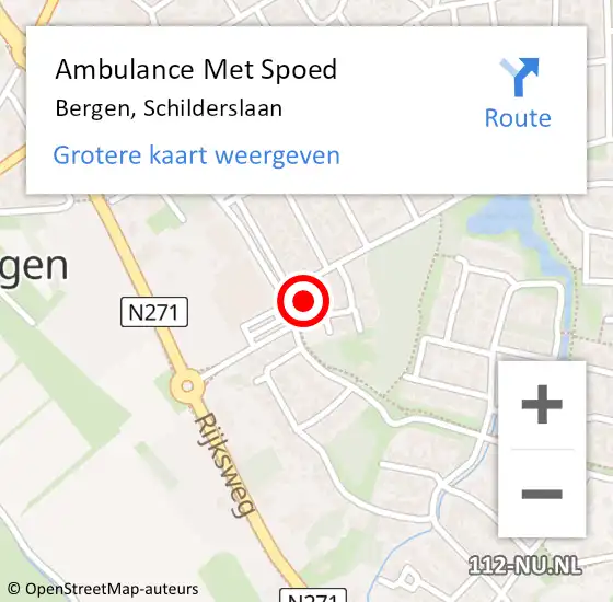 Locatie op kaart van de 112 melding: Ambulance Met Spoed Naar Bergen, Schilderslaan op 23 oktober 2022 12:17