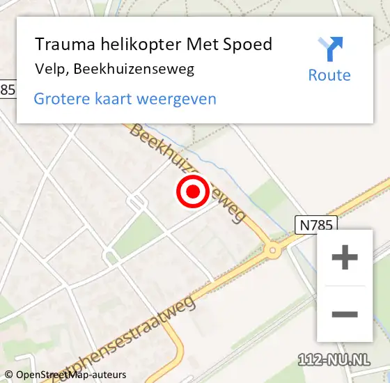 Locatie op kaart van de 112 melding: Trauma helikopter Met Spoed Naar Velp, Beekhuizenseweg op 23 oktober 2022 12:53