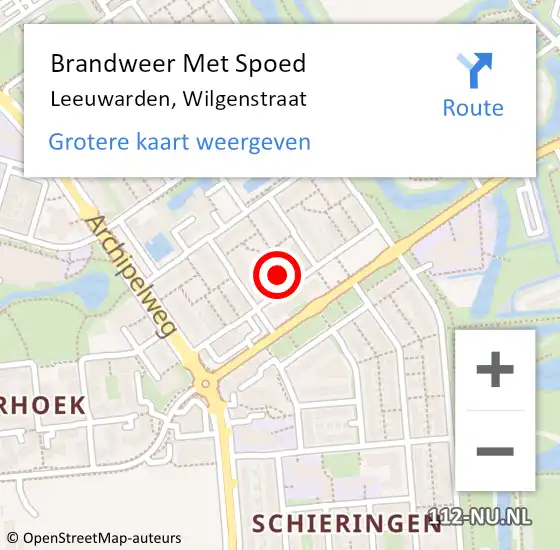 Locatie op kaart van de 112 melding: Brandweer Met Spoed Naar Leeuwarden, Wilgenstraat op 23 oktober 2022 13:00