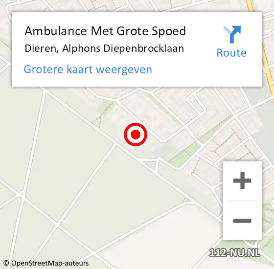 Locatie op kaart van de 112 melding: Ambulance Met Grote Spoed Naar Dieren, Alphons Diepenbrocklaan op 23 oktober 2022 13:00