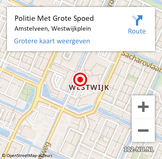 Locatie op kaart van de 112 melding: Politie Met Grote Spoed Naar Amstelveen, Westwijkplein op 23 oktober 2022 13:06